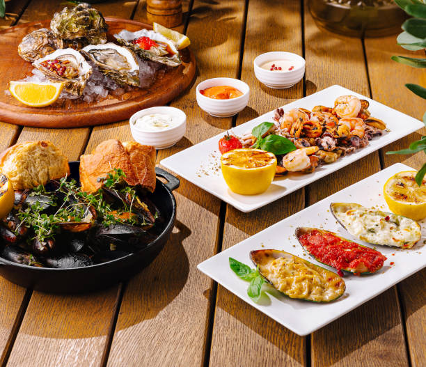 istock Gourmet mediterranean feast on rustic wooden table 2159634953