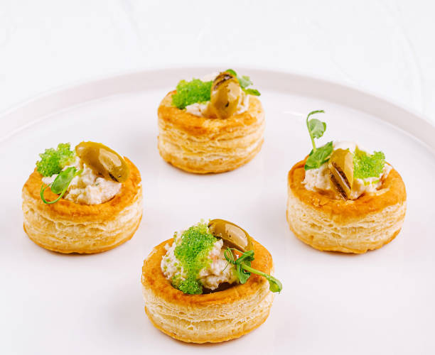 istock Gourmet vol-au-vents on elegant white plate 2159635447