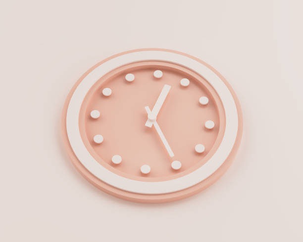 Minimalist Pastel Pink And White Rounded Wall Clock 12:25 Twelve Twenty Five Time 3D Illustration