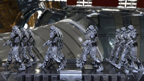 istock space soldiers, a squad of stormtrooper guards marching through the space station, cyborgs sci-fi style 2159637568