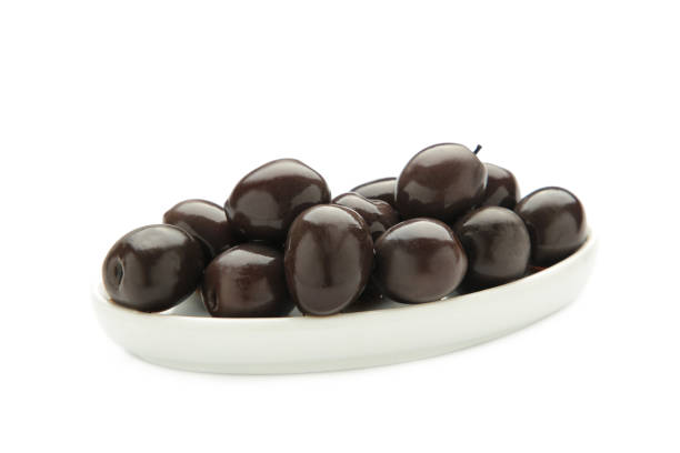 istock Fresh olives in white plate isolated on white background. 2159637656