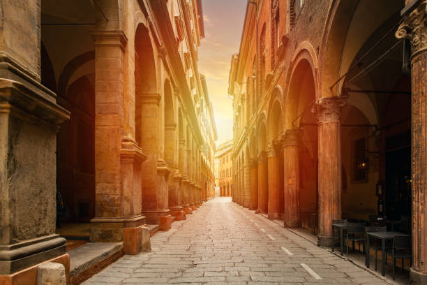 Sunset from a traditional street in Bologne