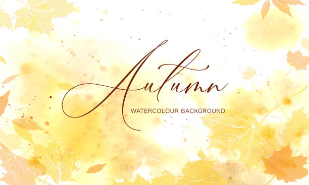 watercolour background autumn Template, autumn watercolour background, yellow leaves, drawn, artistic, poster, card, vector fall backgrounds stock illustrations