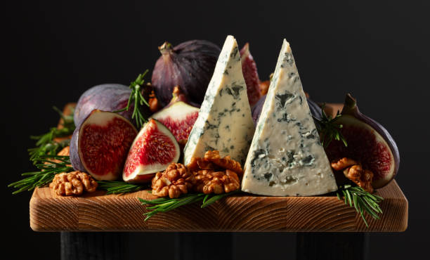 Blue cheese with figs, walnuts, and rosemary.