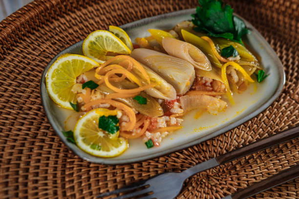 istock braised leeks cooked in olive oil cold starter appetizer zeytinyagli pirasa served on wicker tray 2159643059