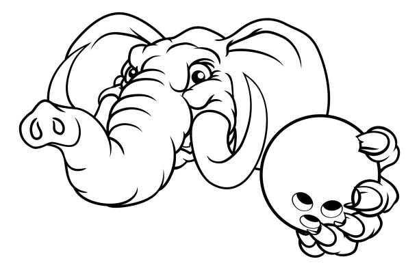 Elephant Bowling Ball Sports Animal Mascot An elephant ten pin bowling sports animal mascot holding a ball republican elephant logo stock illustrations