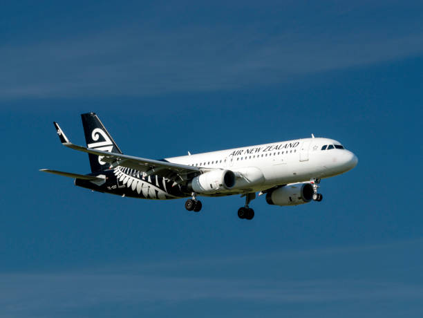 Auckland, New Zealand: June 28th, 2024. Air New Zealand Airbus A320 landing in Auckland International Airport.