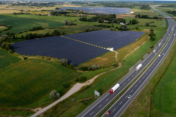 istock Highway and solar power station, aerial view 2159653928