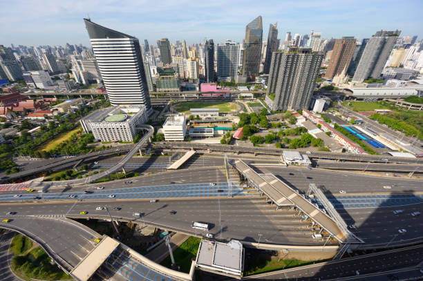 Wide angle view sirat Tollway traffic in bangkok thailand