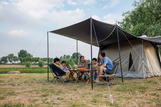Happy Asian Families Camping