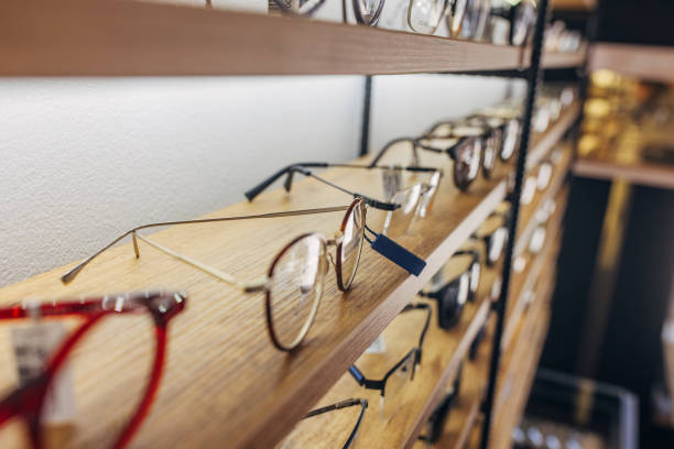 istock Variety of eyeglasses on display with soft illumination 2159657282