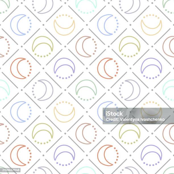 Color Pattern Phases Seamless Pattern With Doodle Moon Phases Simple Vector Background In ...