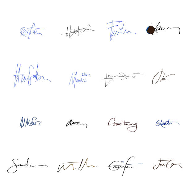 illustrations, cliparts, dessins animés et icônes de ensemble de signatures - signer