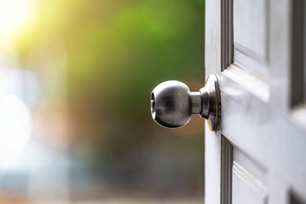 Stainless steel door lock used in security concept.