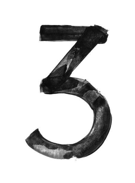 istock Bold, black painting of the number 3 isolated on a white background - abstract brushstrokes with expressive, textured, calligraphic appearance - simple line art with smeared financial sign - unique illustration in vector 2159663765