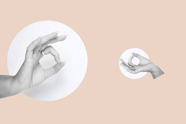 istock Zen and harmony concept with hand making OK gesture, pastel design. Modern minimal background. Hand making OK sign. Wellness and mindfulness 2159664005