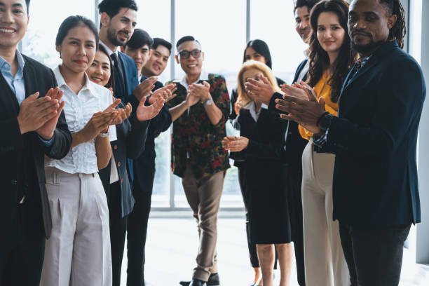 istock Diverse business people clapping and applause at new manager. Intellectual. 2159668475