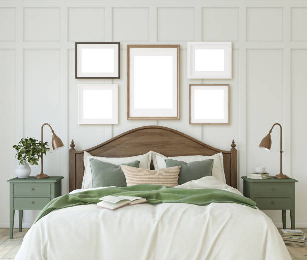 istock Modern farmhouse bedroom. 3d render. 2159669602