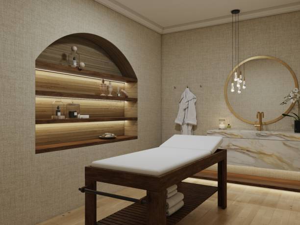Massage Salon 3D Render - Massage Room massage table stock pictures, royalty-free photos & images