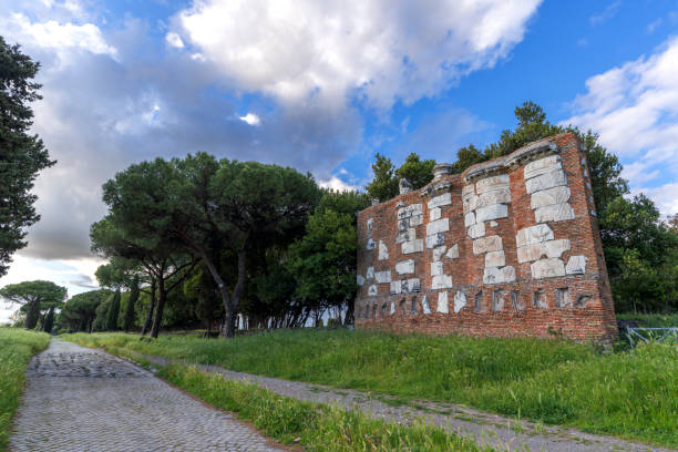Roman ruins along the most famous road of ancient Rome, Appia antica, Rome, Latium, Italy