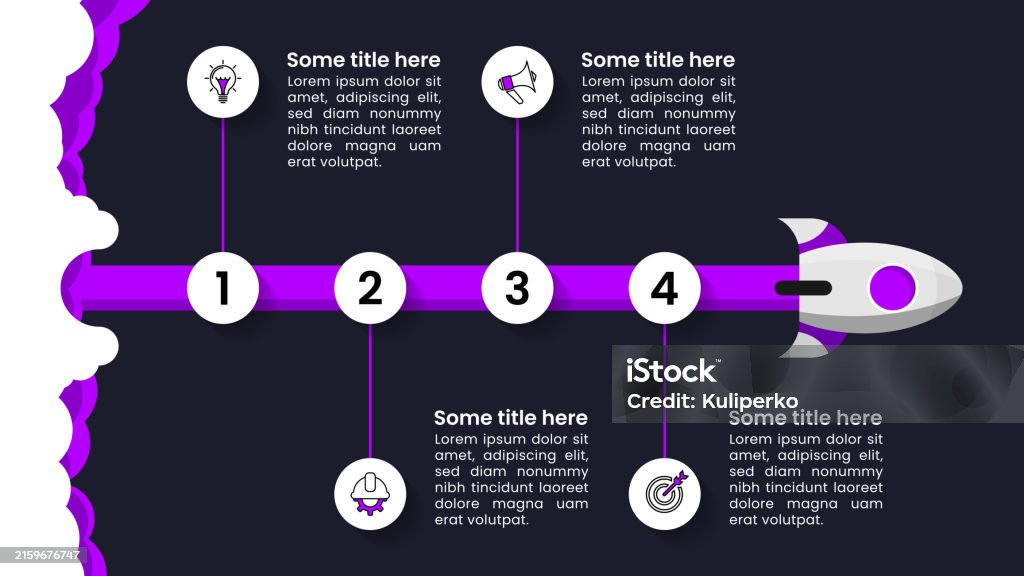 Rocket Path Vector Infographic Template Rocket With A Path And 4 Steps Stock Illustration ...