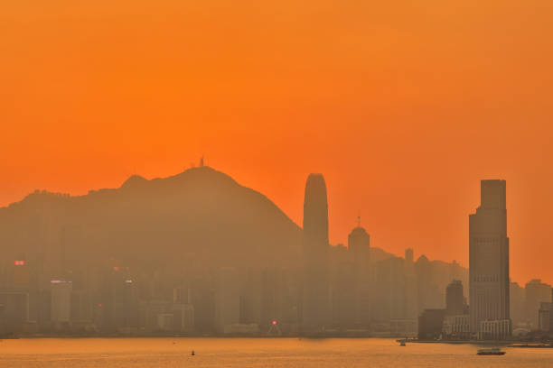 27 Dec 2020 the skyline with sunset at Victoria Harbour, hk