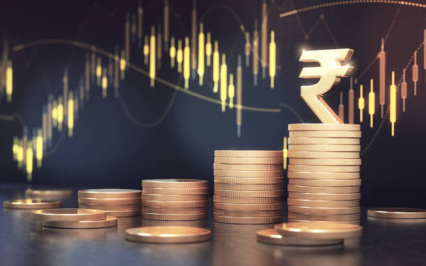 istock indian Rupee on Metal Coins on Finance Background 2159678803