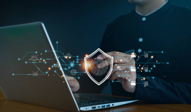 istock Businessmen Fingerprint scanning and biometric authentication,Internet security and data protection concept.Cyber security network and fingerprint identification to access data. 2159682292