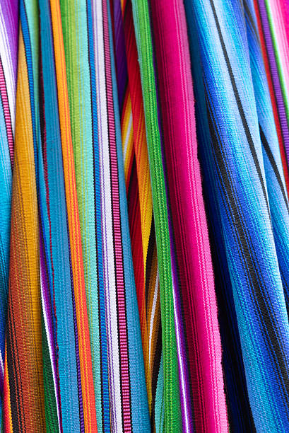 Colourful abstract of indigenous fabrics/textiles of  Guatemala. Panajachel, Lake Atitlan, Guatemalan Highlands. One of a series.