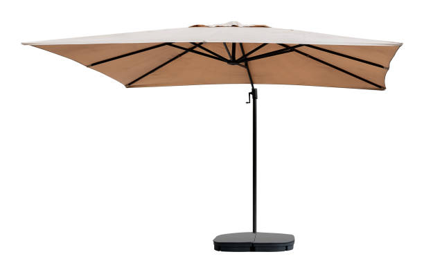 istock Brown beach umbrella with tripod isolated on white background with clipping path 2159693075