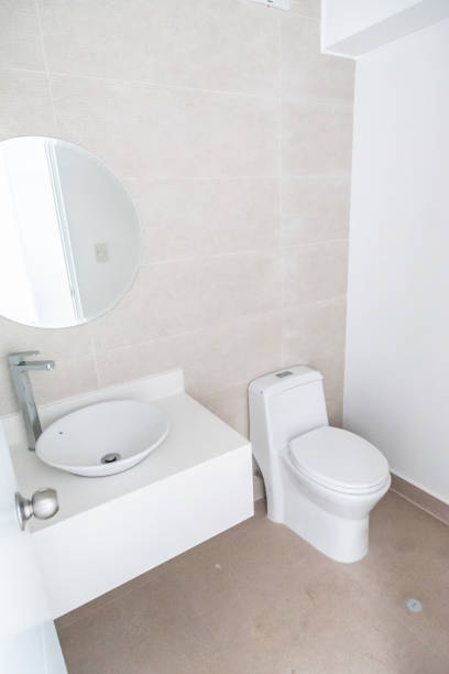 Toilet and sink in the bathroom in the room, defocused effect