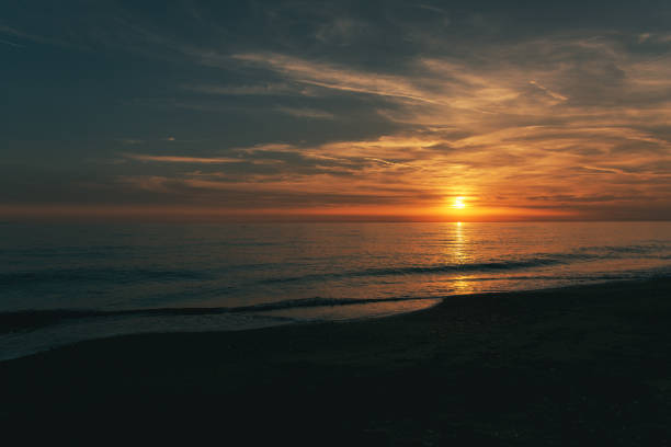 Sunrise on the Italian beach on the Adriatic coast