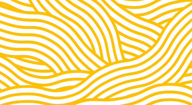 Geometric spaghetti pattern. Background with yellow paste elements on white. Asian kitchen design Geometric spaghetti pattern. Background with yellow paste elements on white. Asian kitchen design. texture cafe stock illustrations