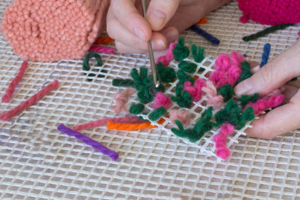 istock pink green wool threads for weaving rugs home 2159696273