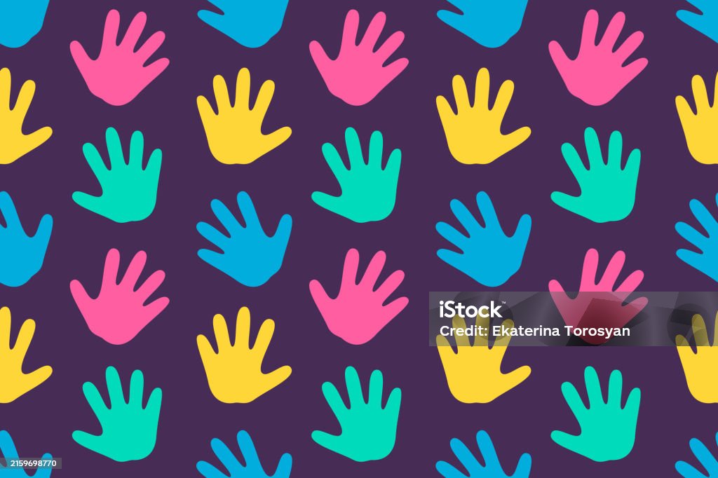 Child Hand Pattern Seamless Colorful Pattern With Hand Palm Kids Vector Background Stock ...