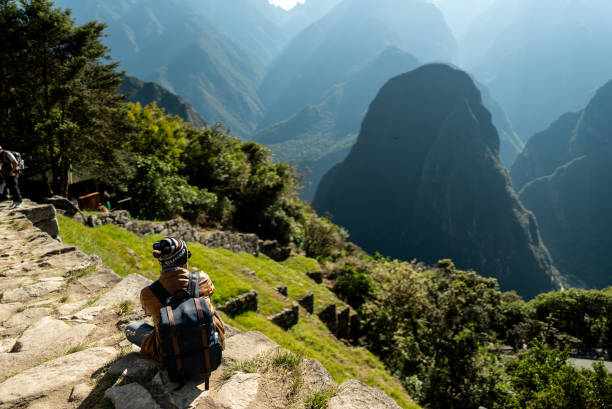 Vista of mountainous Andean landscape from Machu Pichu