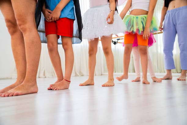 Low section of kids in a row on dance studio