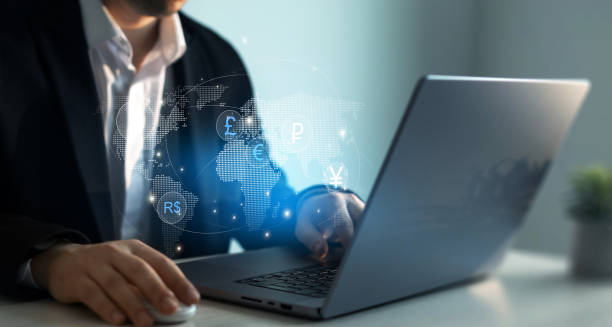 istock Money transfers from different currencies internationally and currency exchange global. Online banking operations and interbank digital payment. 2159706140