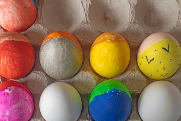 Colorful Easter eggs in the box