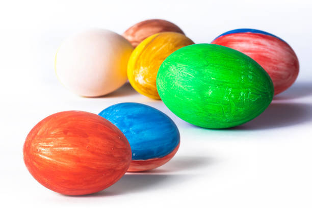 istock Colorful easter eggs isolated on white background. Studio shot. Happy Easter concept. 2159713333