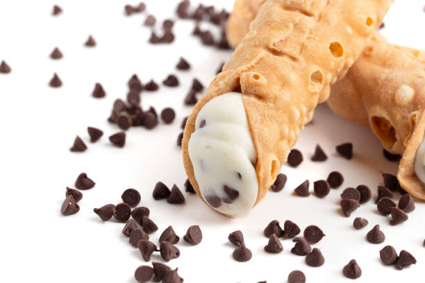 istock Chocolate Chip Marscapone Cheese Filled Cannoli Pastries Isolated on a White Background 2159715073