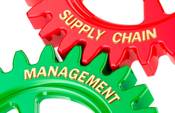 istock Supply Chain Management concept, with colored gearwheels. 3D rendering 2159715302