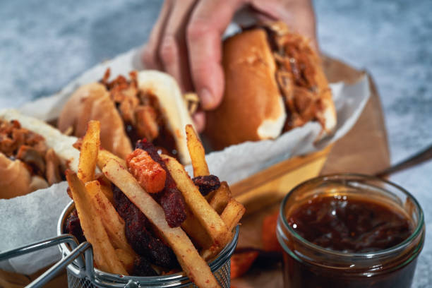 istock Pulled Chicken Burger Served with French Fries 2159719142