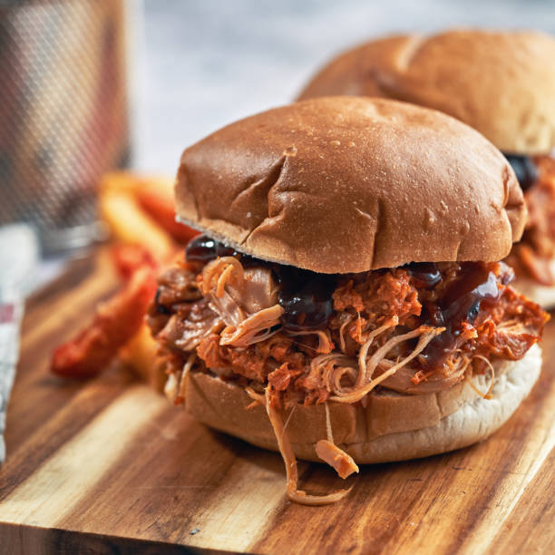 istock Pulled Chicken Burger Served with French Fries 2159719167