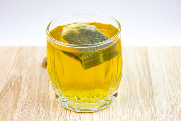 Green flavored tea bags. Hot green tea. Make tea.