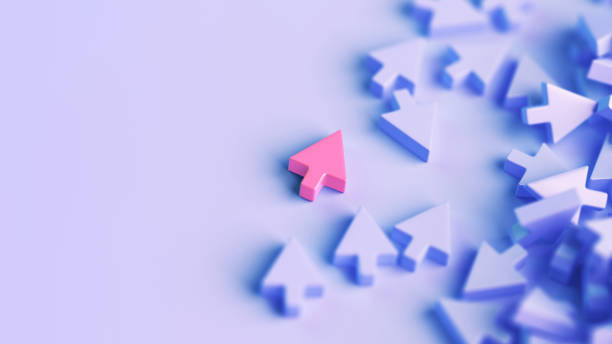 Pink Arrow Among Blue Arrows Highlights Uniqueness