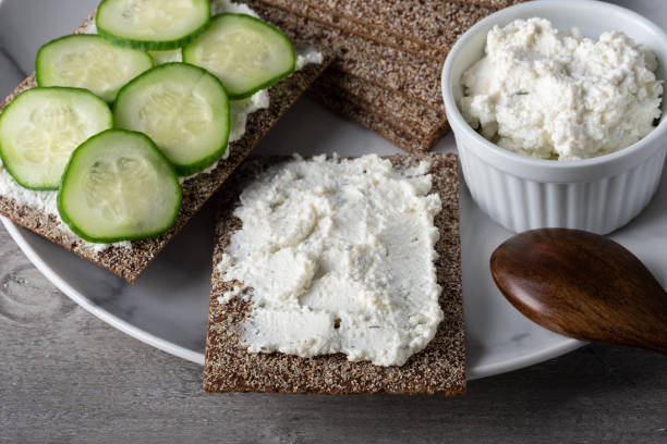 istock Crispbreads with cottage cheese and cucumber slices 2159737522
