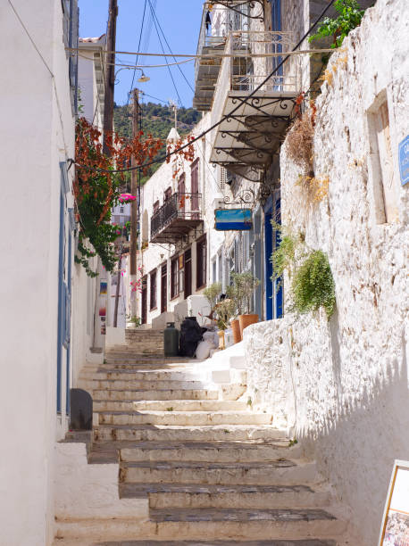 Picturesque Hydra alleys in sunny day, Saronic Gulf, Greece