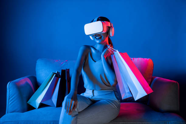 istock Smart female enjoy gesticulate interact other users in metaverse. Hallucination. 2159738729