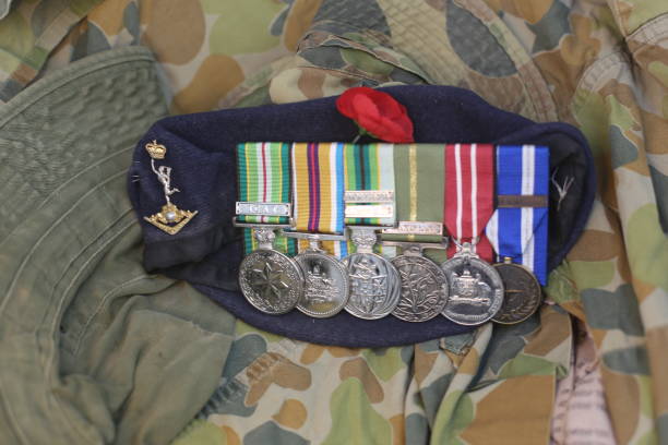 istock Australian Defence Force Service Medals against beret. 2159739369